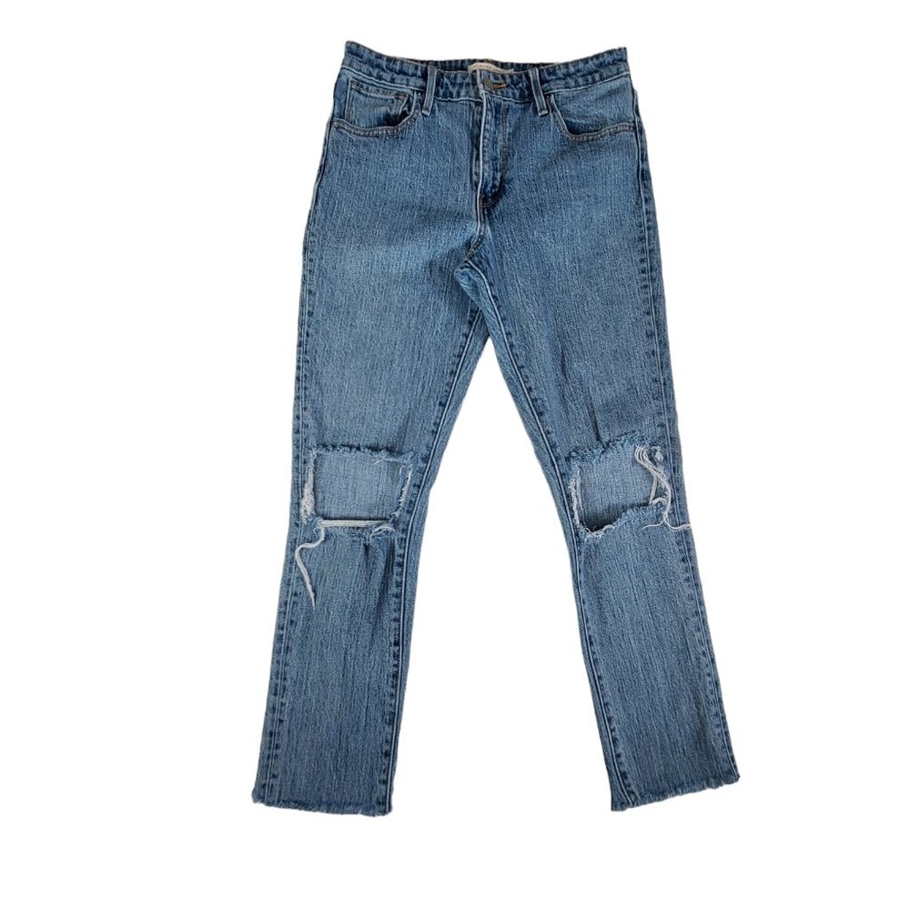 Levis 721 Jeans Womens 29 28x26 High Rise Skinny Medium Blue Crop Rough Hem